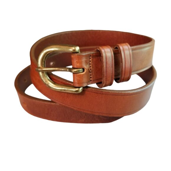Vintage Accessories - Cognac Brown Italian Saddle Leather Belt, Size M, Brass Buckle